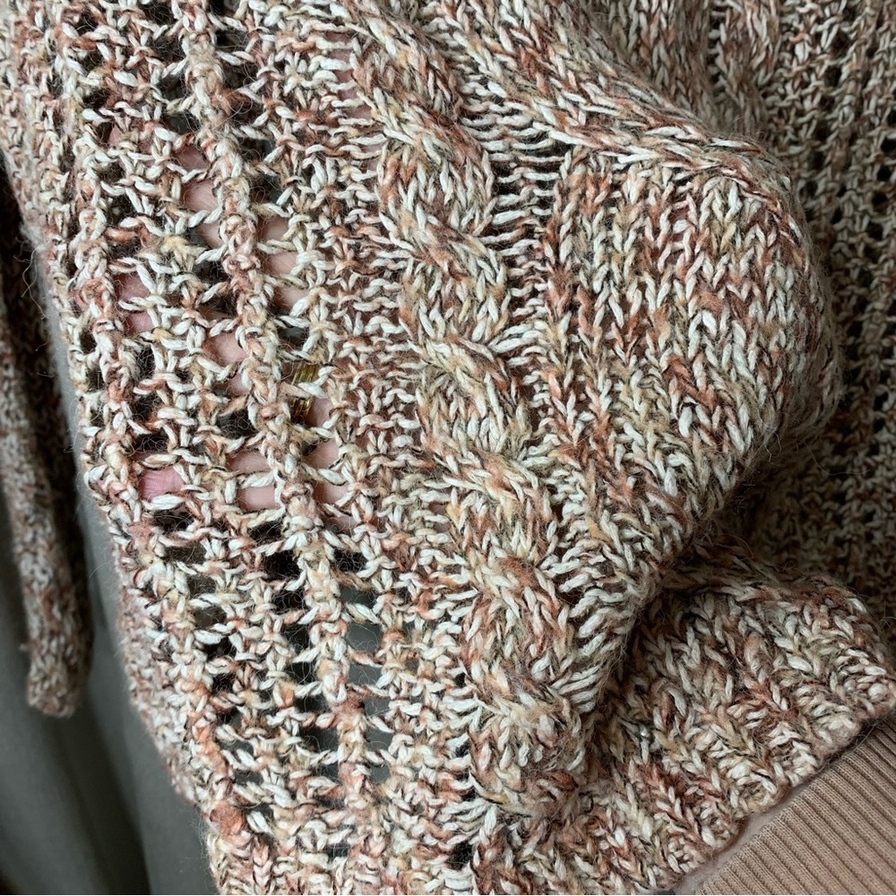 Free People Cable Knit Sweater Brown earth Tones Cotton Linen Casual Pullover XS - Picture 8 of 14
